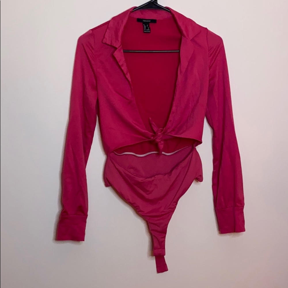 Pink long sleeve bodysuit with cutout